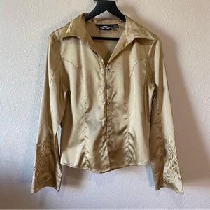 Harley-Davidson | Silky Gold Embroidered Top